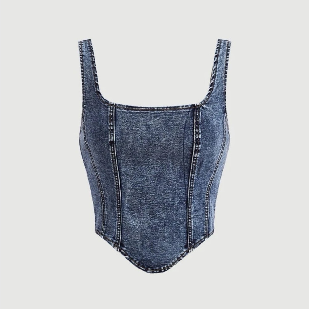 Denim Top and Red Tube Top